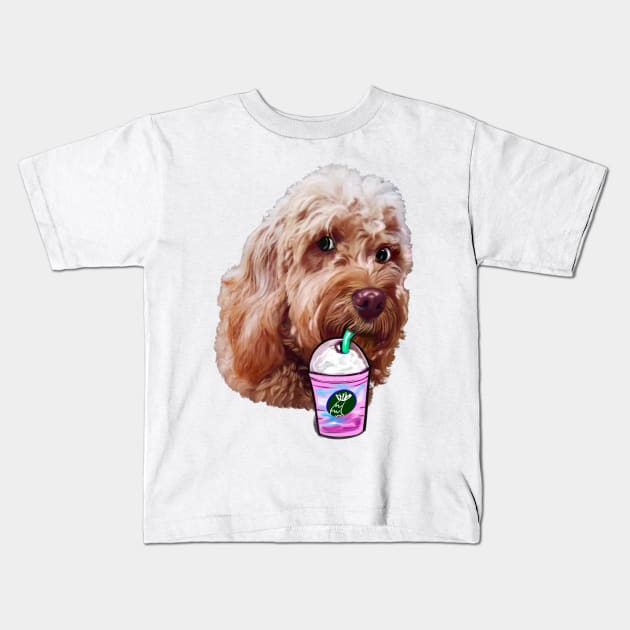 Cavapoo Cavoodle puppy dog iced coffee  - funny cute cavalier king charles spaniel poodle, puppy love Kids T-Shirt by Artonmytee